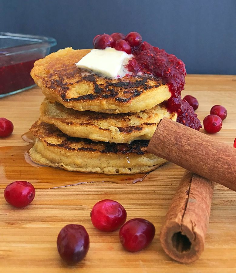 Image: Cornbread pancakes with cranberry compote