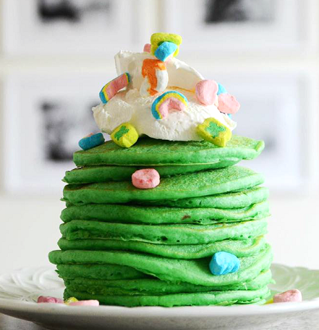 Image: A stack of festive green pancakes for St. Patrick's Day