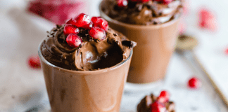 Chocolate mousse cups topped with pomegranate seeds (Chocolate Mousse: A Yummy Way to Share the Love Adita Lang Contributor Miami Mom Collective)