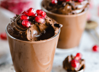 Chocolate mousse cups topped with pomegranate seeds (Chocolate Mousse: A Yummy Way to Share the Love Adita Lang Contributor Miami Mom Collective)