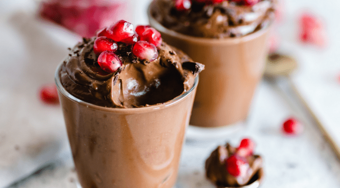 Chocolate mousse cups topped with pomegranate seeds (Chocolate Mousse: A Yummy Way to Share the Love Adita Lang Contributor Miami Mom Collective)