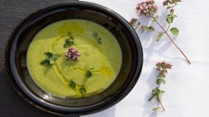 A bowl of vegan zuchini soup (Valentine's Dinner: An Allergy-Friendly Menu Gabriela Morales Contributor Miami Mom Collective)