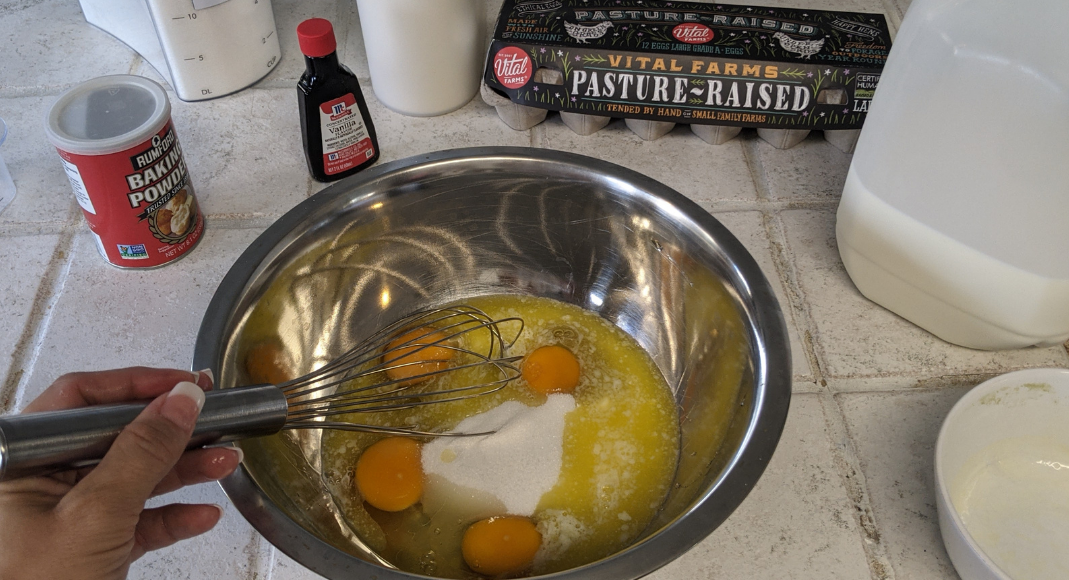 A picture of Rachel's homemade batter (International Waffle Day: Like Music to My Ears Rachel Hulsund Contributor Miami Mom Collective)