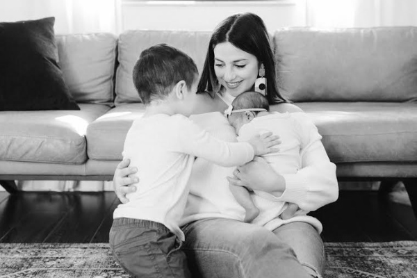 Jacqui with her toddler and infant (Language Stimulation Techniques For a Mama Overcoming PPD Jacqueline Jebian Garcia Contributor Miami Mom Collective)