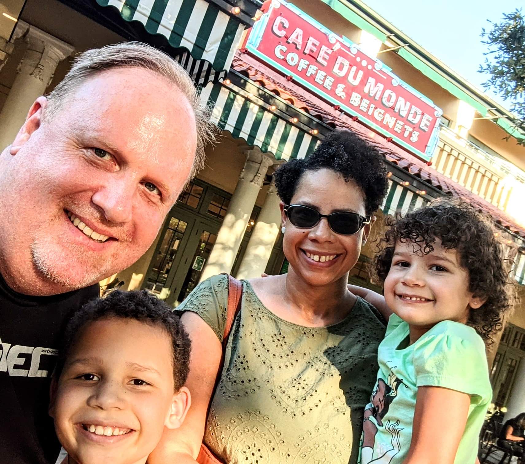 Lynda and her family at Cafe Du Monde in New Orleans (Back to School: Helping Your Kids Succeed | Dr. Bob Pediatric Dentist Lynda Lantz Contributor Miami Mom Collective)