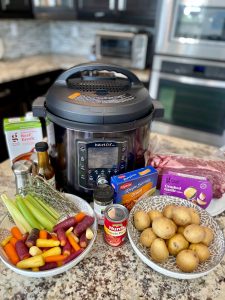 Image: An Instant Pot with the pot roast ingredients (Instant Pot Pot Roast: Minimal Effort, Maximum Deliciousness Rachelle Haime Contributor Miami Mom Collective)