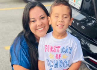 Image: Krystal and her son JJ on his first day of school (National Scholarship Month: Special Needs Edition Krystal Giraldo Contributor Miami Mom Collective)