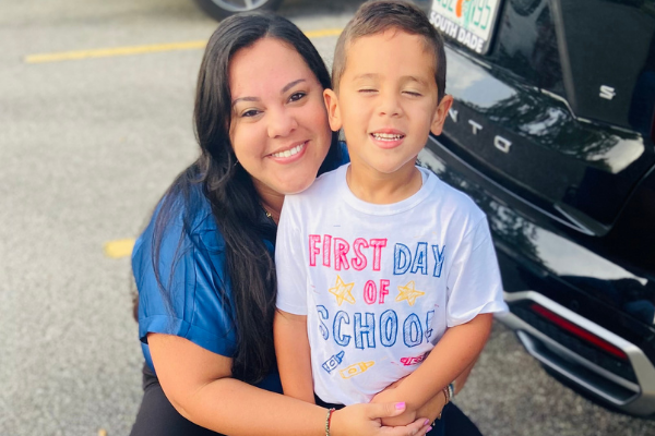 Image: Krystal and her son JJ on his first day of school (National Scholarship Month: Special Needs Edition Krystal Giraldo Contributor Miami Mom Collective)