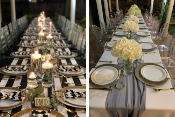 Images: Two beautifully set Friendsgiving tables (Hosting Friendsgiving: 3 Tips To Make It Enjoyable for Everyone Daniela Muir Contributor Miami Mom Collective)