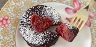 Image: A plated piece of red velvet soufflake (GF Instant Pot Soufflake: The Not-So-Lava Cake Rachelle Haime Contributor Miami Mom Collective)