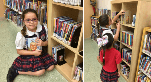 Vanessa's daughters choosing books at the Pinecrest library