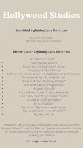 Hollywood Studios Lightning Lanes Info