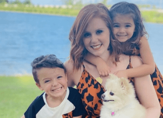 Katrina Fraga-Torres with her children and their dog