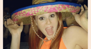 Katrina, wearing a festive sombrero to celebrate Cinco de Mayo