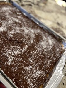 A tray of chocolate toffee matzah for Passover