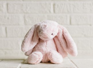 A pink plush Easter bunny toy