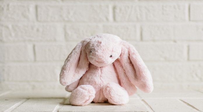 A pink plush Easter bunny toy