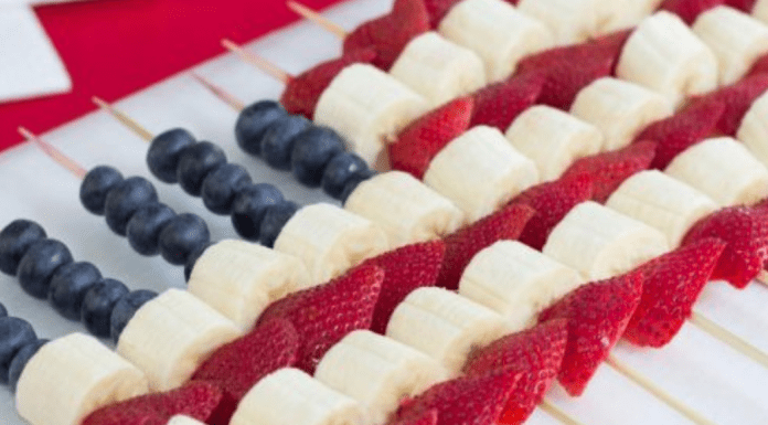 Homemade American flag fruit kabobs