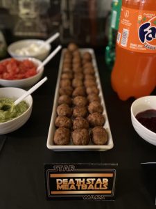 A tray of "Death Star Meatballs"