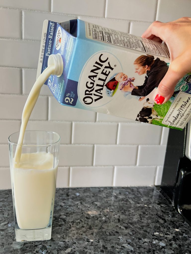 A freshly poured glass of Organic Valley milk