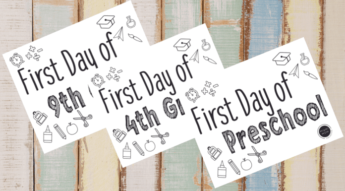 A set of free printable first day of school signs
