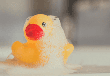 A sudsy rubber duck, the most popular bathtime toy