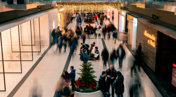 A crowded mall during the holidays