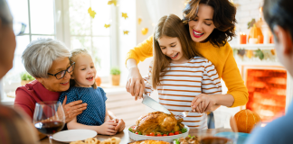 A family gathering around a holiday meal