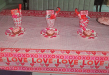 Image: A table decorated for Valentine's Day