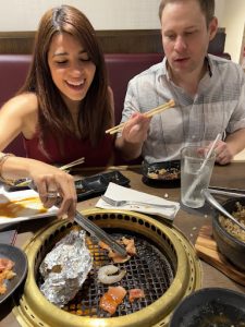 Image: Ana-Sofia and her husband enjoy dinner at Kyu-Gaku