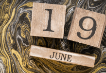 Image: A wooden block calendar that reads June 19