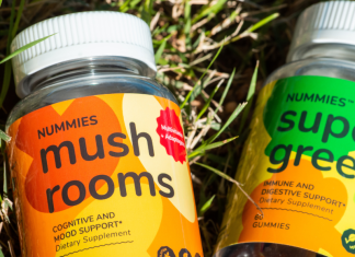 Image: Two bottles of supplements from Nummies: Mushrooms and Super Greens