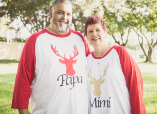 Mimi and Papa in their Christmas shirts