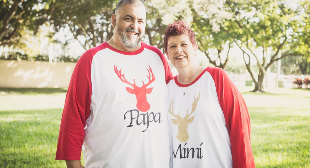 Image: Mimi and Papa in their Christmas shirts