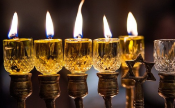 Image: Candles lit on Hanukkah menorah