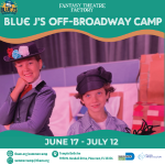 Image: Temple Beth Am & Fantasy Theatre Factory 2024 Blue J's Off-Broadway Camp Graphic
