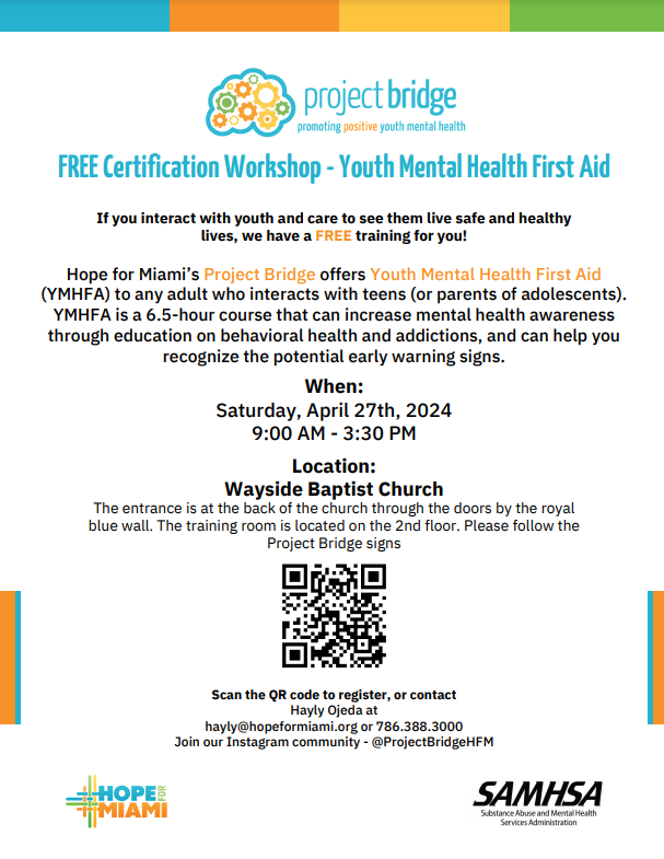 FREE Youth Mental Health First Aid Workshop- Project Bridge