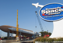 Image: The entrance to Kennedy Space Center's Visitor Complex in Titusville, FL